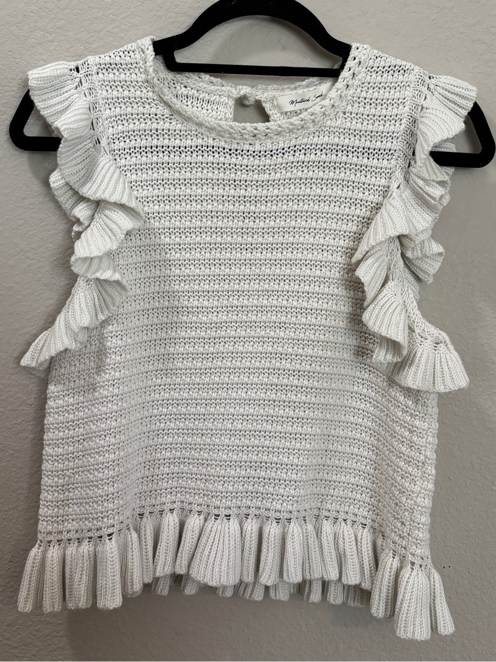 Mustard Seed White Knit Ruffle Sleeve Sweater Top Size Medium